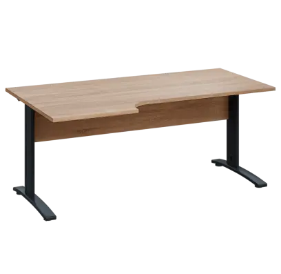 LKR 28 - 186 stůl kancelářský, rohový, levý, kovová podnož černá, deska 25 mm, široký 1800 mm, dub bardolino