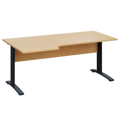 LKR 28 - 186 stůl kancelářský, rohový, levý, kovová podnož černá, deska 25 mm, široký 1800 mm, javor horský