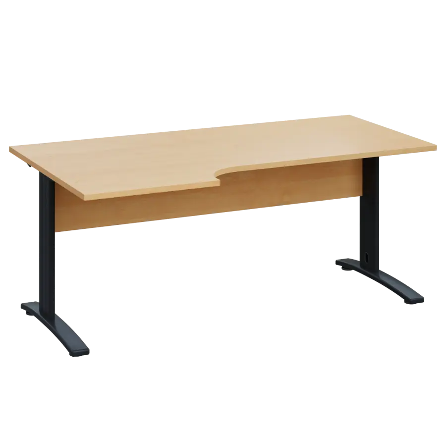 LKR 28 - 186 stůl kancelářský, rohový, levý, kovová podnož černá, deska 25 mm, široký 1800 mm, javor horský