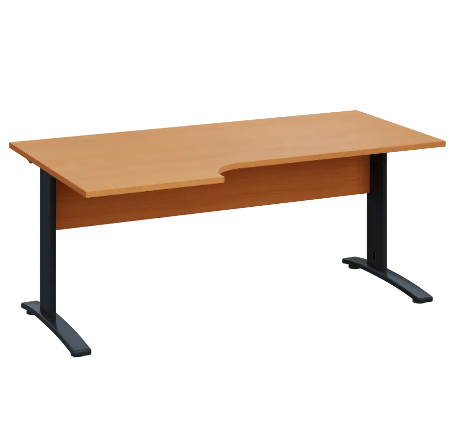 LKR 28 - 186 stůl kancelářský, rohový, levý, kovová podnož černá, deska 25 mm, široký 1800 mm, buk Royal