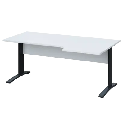 LKR 28 - 186 stůl kancelářský, rohový, pravý, kovová podnož černá, deska 25 mm, široký 1800 mm, bílá