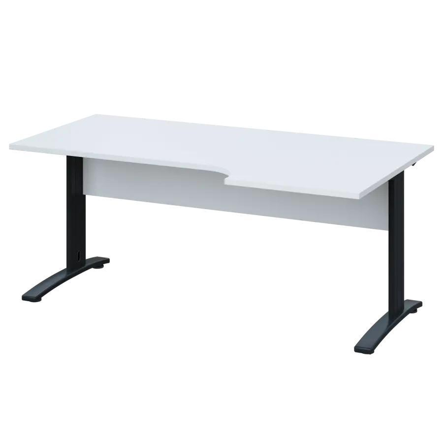 LKR 28 - 186 stůl kancelářský, rohový, pravý, kovová podnož černá, deska 25 mm, široký 1800 mm, bílá