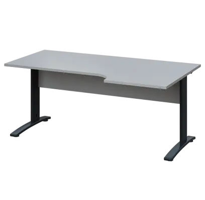 LKR 28 - 186 stůl kancelářský, rohový, pravý, kovová podnož černá, deska 25 mm, široký 1800 mm, šedá