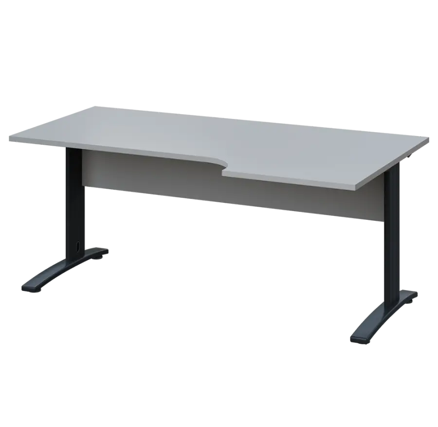 LKR 28 - 186 stůl kancelářský, rohový, pravý, kovová podnož černá, deska 25 mm, široký 1800 mm, šedá