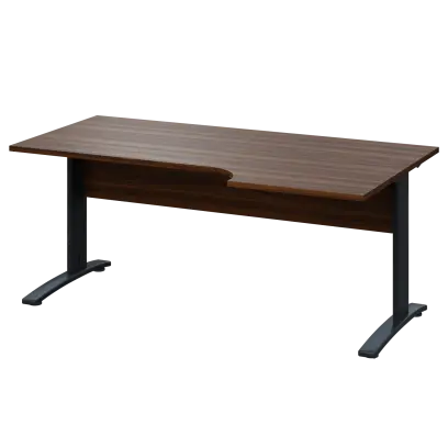 LKR 28 - 186 stůl kancelářský, rohový, pravý, kovová podnož černá, deska 25 mm, široký 1800 mm, ořech královský