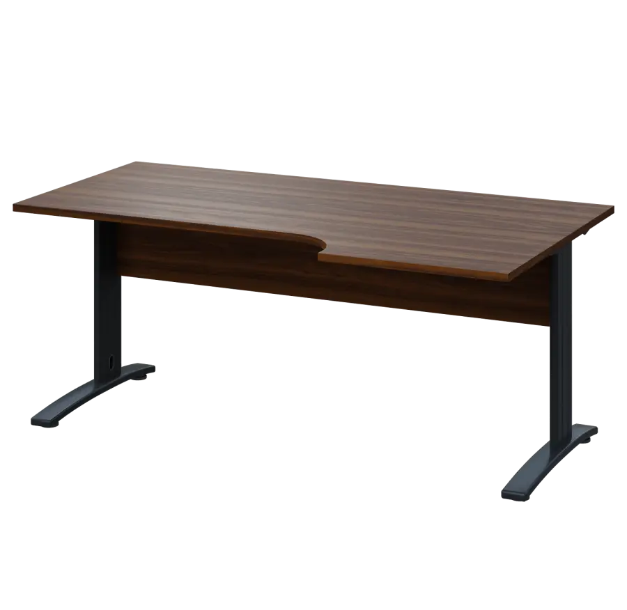 LKR 28 - 186 stůl kancelářský, rohový, pravý, kovová podnož černá, deska 25 mm, široký 1800 mm, ořech královský