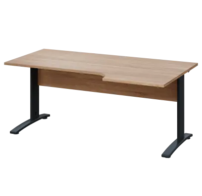 LKR 28 - 186 stůl kancelářský, rohový, pravý, kovová podnož černá, deska 25 mm, široký 1800 mm, dub bardolino