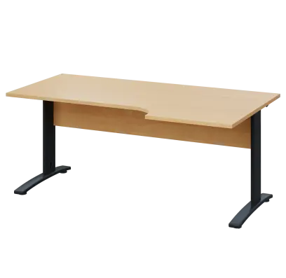 LKR 28 - 186 stůl kancelářský, rohový, pravý, kovová podnož černá, deska 25 mm, široký 1800 mm, javor horský
