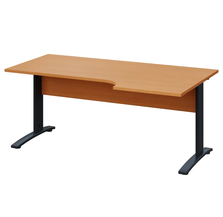 LKR 28 - 186 stůl kancelářský, rohový, pravý, kovová podnož černá, deska 25 mm, široký 1800 mm, buk Royal