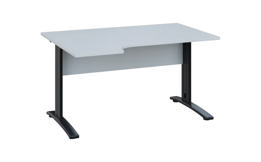 ORK 28 - 144 stůl kancelářský, rohový, levý, kovová podnož černá, deska 25 mm, široký 1400 mm, bílá