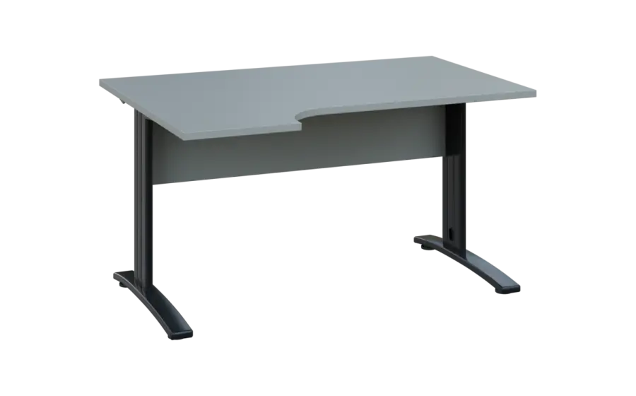 ORK 28 - 144 stůl kancelářský, rohový, levý, kovová podnož černá, deska 25 mm, široký 1400 mm, šedá
