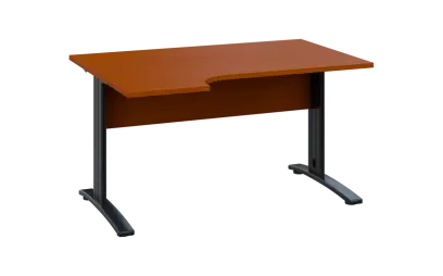 ORK 28 - 144 stůl kancelářský, rohový, levý, kovová podnož černá, deska 25 mm, široký 1400 mm, třešeň šumavská