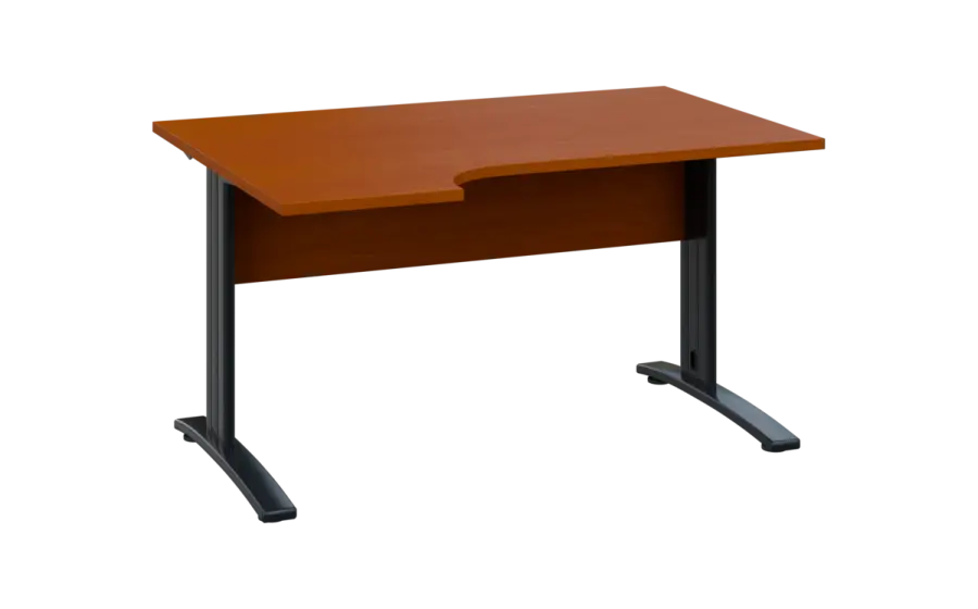 ORK 28 - 144 stůl kancelářský, rohový, levý, kovová podnož černá, deska 25 mm, široký 1400 mm, třešeň šumavská