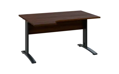 ORK 28 - 144 stůl kancelářský, rohový, levý, kovová podnož černá, deska 25 mm, široký 1400 mm, ořech královský