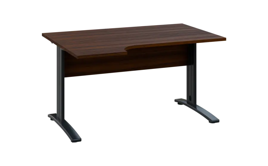 ORK 28 - 144 stůl kancelářský, rohový, levý, kovová podnož černá, deska 25 mm, široký 1400 mm, ořech královský