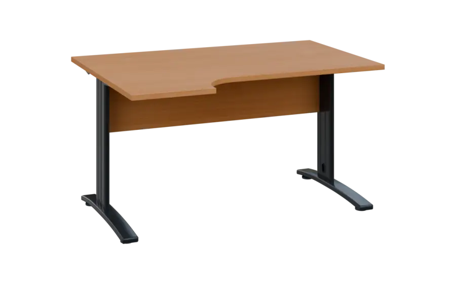 ORK 28 - 144 stůl kancelářský, rohový, levý, kovová podnož černá, deska 25 mm, široký 1400 mm, buk royal