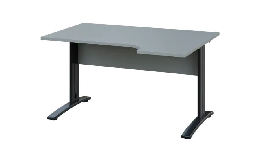 ORK 28 - 144 stůl kancelářský, rohový, pravý, kovová podnož černá, deska 25 mm, široký 1400 mm, šedá