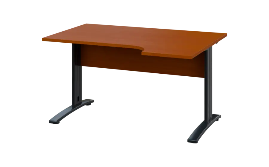 ORK 28 - 144 stůl kancelářský, rohový, pravý, kovová podnož černá, deska 25 mm, široký 1400 mm, třešeň šumavská