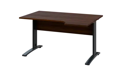 ORK 28 - 144 stůl kancelářský, rohový, pravý, kovová podnož černá, deska 25 mm, široký 1400 mm, ořech královský