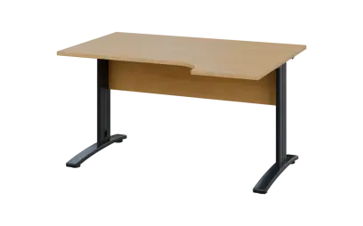 ORK 28 - 144 stůl kancelářský, rohový, pravý, kovová podnož černá, deska 25 mm, široký 1400 mm, javor horský