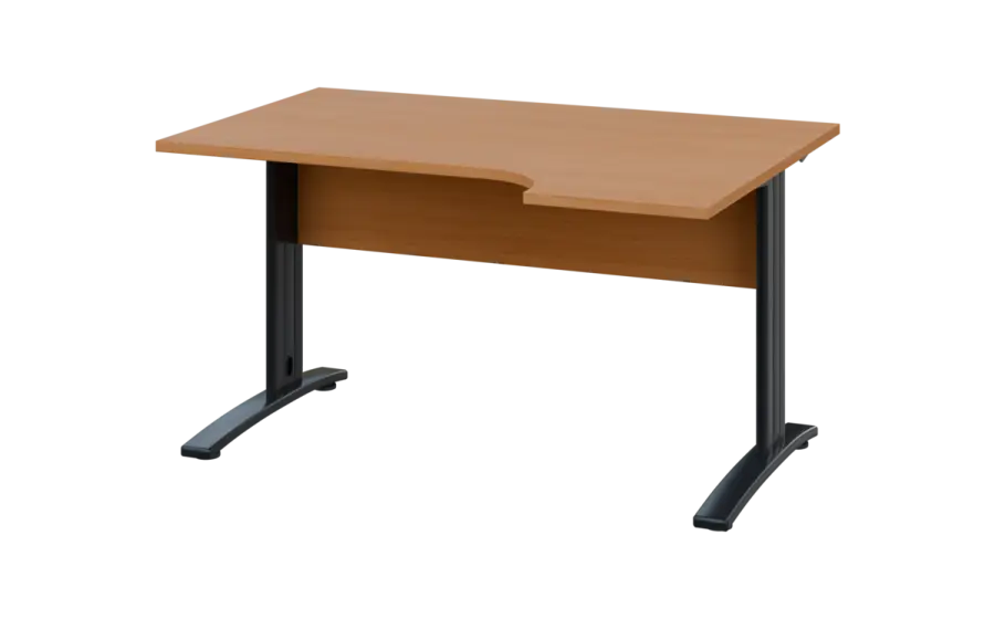 ORK 28 - 144 stůl kancelářský, rohový, pravý, kovová podnož černá, deska 25 mm, široký 1400 mm, buk royal