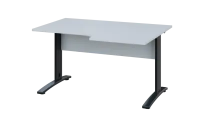 ORK 28 - 146 stůl kancelářský, rohový, pravý, kovová podnož černá, deska 25 mm, široký 1400 mm, bílá