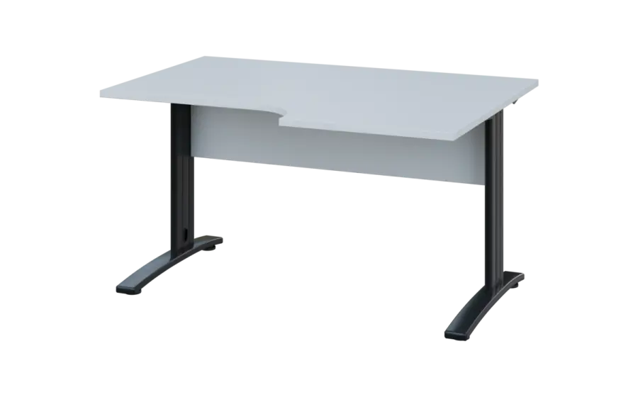 ORK 28 - 146 stůl kancelářský, rohový, pravý, kovová podnož černá, deska 25 mm, široký 1400 mm, bílá