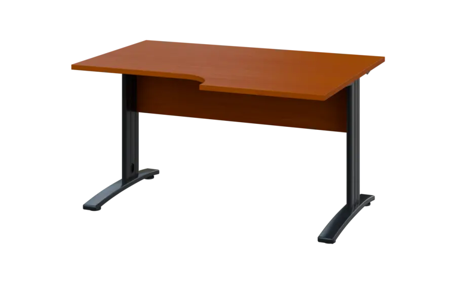 ORK 28 - 146 stůl kancelářský, rohový, pravý, kovová podnož černá, deska 25 mm, široký 1400 mm, třešeň šumavská