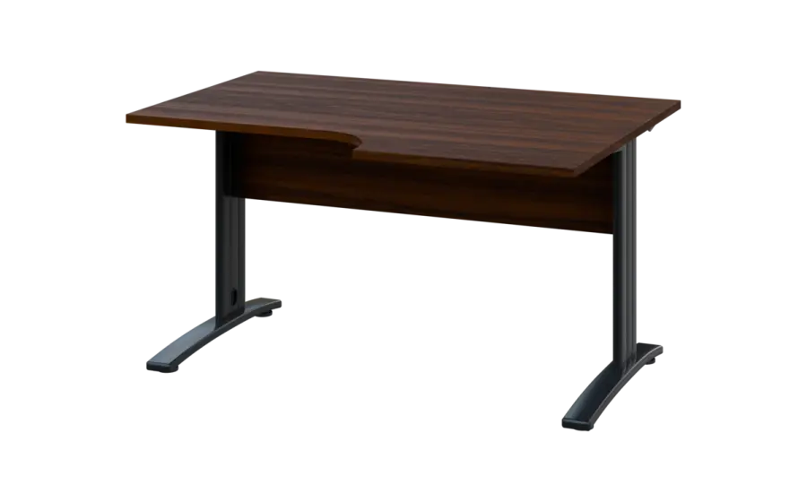 ORK 28 - 146 stůl kancelářský, rohový, pravý, kovová podnož černá, deska 25 mm, široký 1400 mm, ořech královský