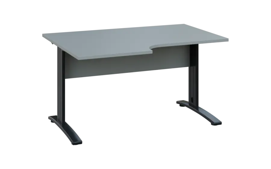 ORK 28 - 146 stůl kancelářský, rohový, levý, kovová podnož černá, deska 25 mm, široký 1400 mm, šedá