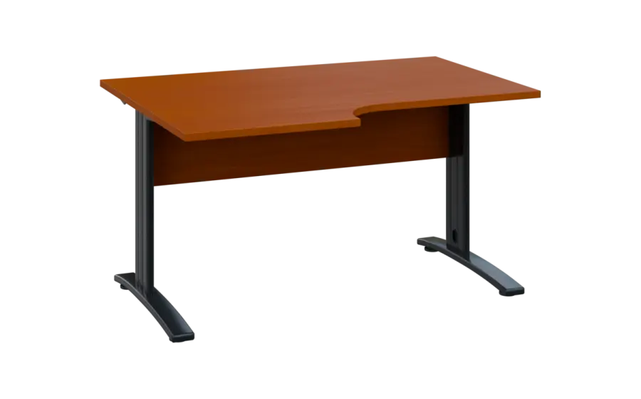 ORK 28 - 146 stůl kancelářský, rohový, levý, kovová podnož černá, deska 25 mm, široký 1400 mm, třešeň šumavská