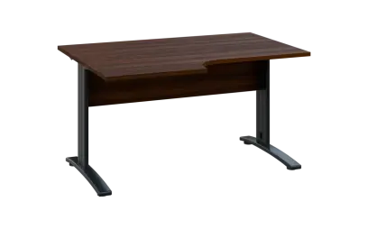 ORK 28 - 146 stůl kancelářský, rohový, levý, kovová podnož černá, deska 25 mm, široký 1400 mm, ořech královský