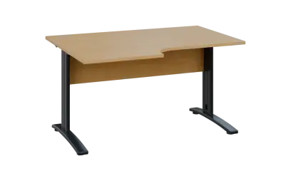 ORK 28 - 146 stůl kancelářský, rohový, levý, kovová podnož černá, deska 25 mm, široký 1400 mm, javor horský