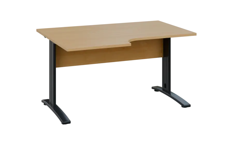 ORK 28 - 146 stůl kancelářský, rohový, levý, kovová podnož černá, deska 25 mm, široký 1400 mm, javor horský