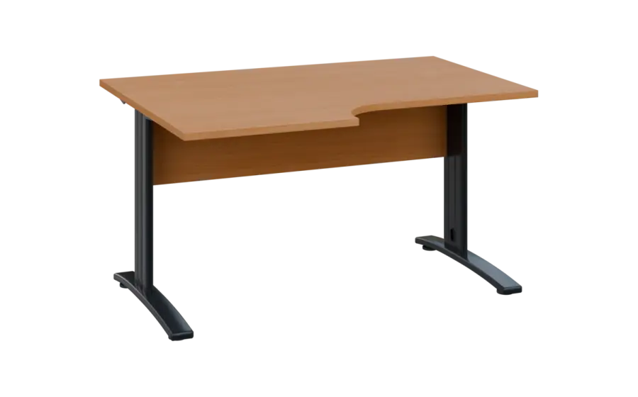 ORK 28 - 146 stůl kancelářský, rohový, levý, kovová podnož černá, deska 25 mm, široký 1400 mm, buk royal