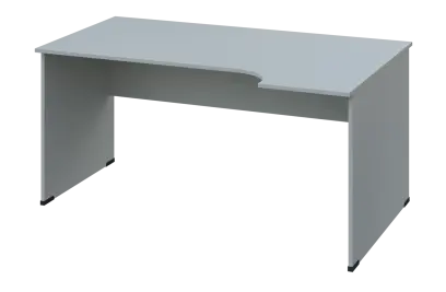 ERL 18 - 164 stůl kancelářský, rohový, pravý, dřevěná podnož, deska 18 mm, široký 1600 mm, šedá