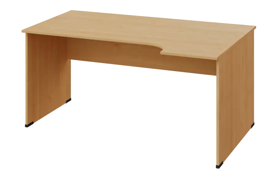ERL 18 - 164 stůl kancelářský, rohový, pravý, dřevěná podnož, deska 18 mm, široký 1600 mm, javor horský