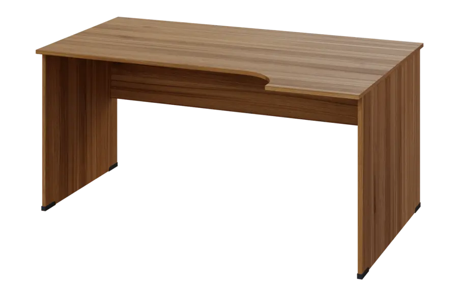 ERL 18 - 164 stůl kancelářský, rohový, pravý, dřevěná podnož, deska 18 mm, široký 1600 mm, ořech světlý