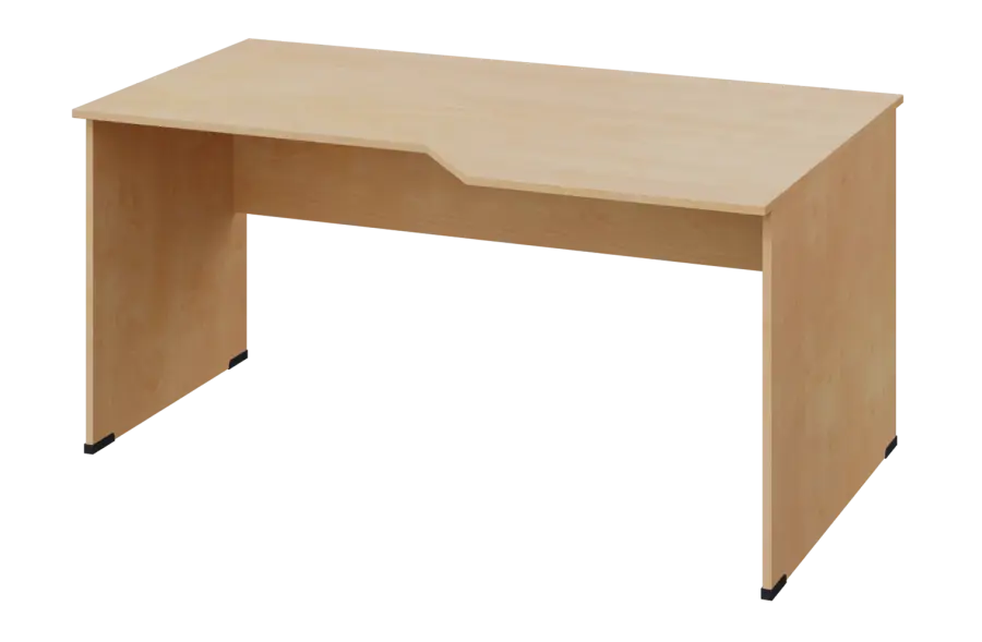 EZL 18 - 166 stůl kancelářský, rohový, pravý, dřevěná podnož, deska 18 mm, široký 1600 mm, bříza světlá