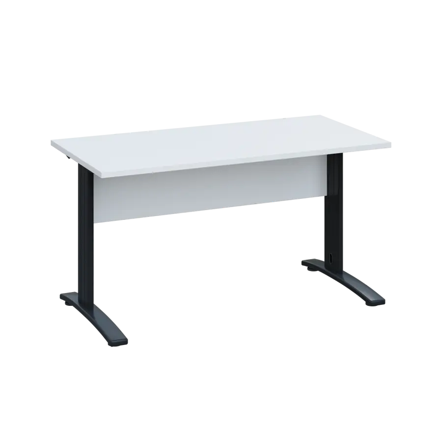 LK 27 - 14 stůl kancelářský, kovová podnož černá, deska 25 mm, široký 1400 mm, bílá