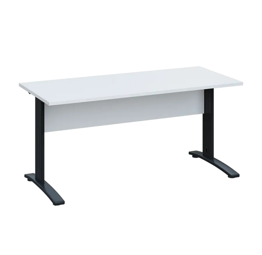 LK 27 - 16 stůl kancelářský, kovová podnož černá, deska 25 mm, široký 1600 mm, bílá