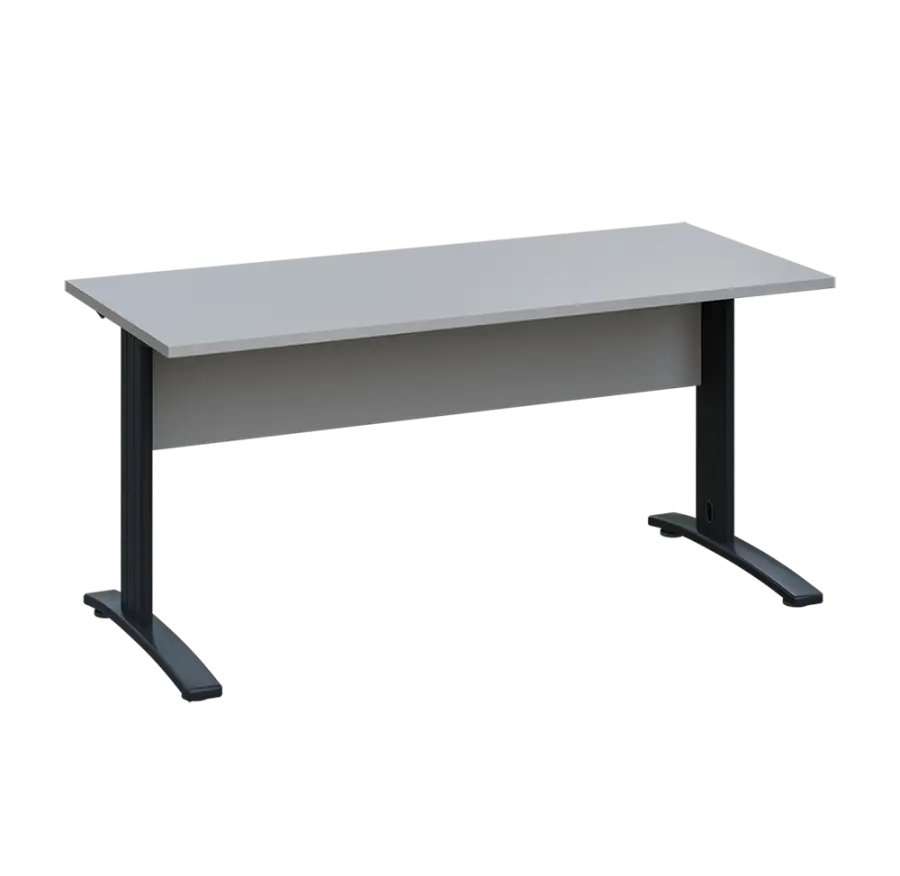 LK 27 - 16 stůl kancelářský, kovová podnož černá, deska 25 mm, široký 1600 mm, šedá