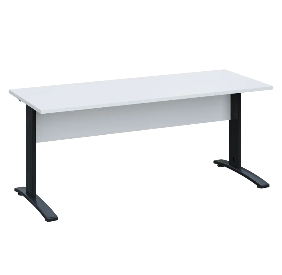 LK 27 - 18 stůl kancelářský, kovová podnož černá, deska 25 mm, široký 1800 mm, bílá