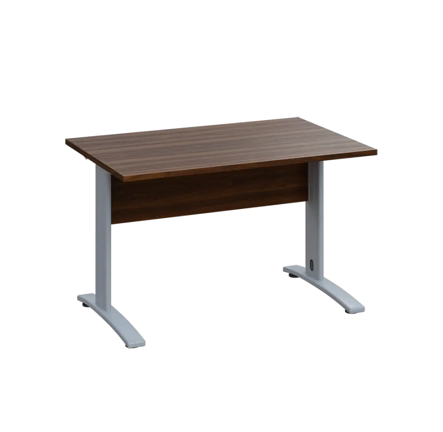 LK 28 - 12 stůl kancelářský, kovová podnož stříbrná, deska 25 mm, široký 1200 mm, ořech královský