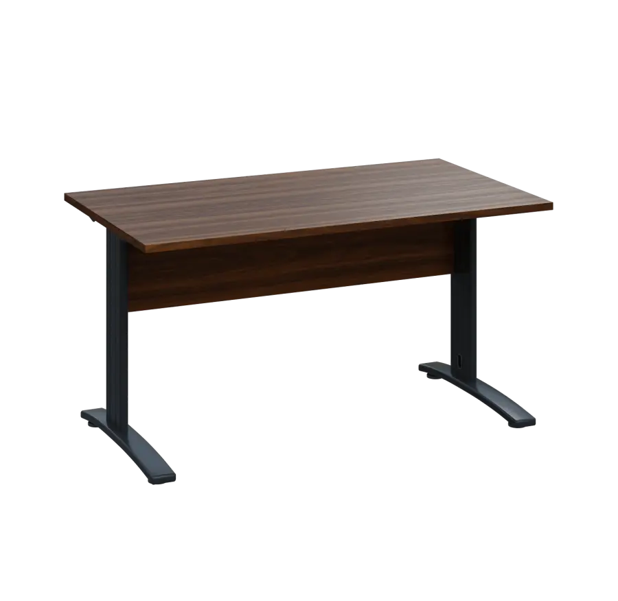 LK 28 - 14 stůl kancelářský, kovová podnož černá, deska 25 mm, široký 1400 mm, ořech královský