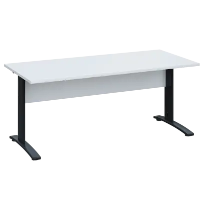 LK 28 - 18 stůl kancelářský, kovová podnož černá, deska 25 mm, široký 1800 mm, bílá