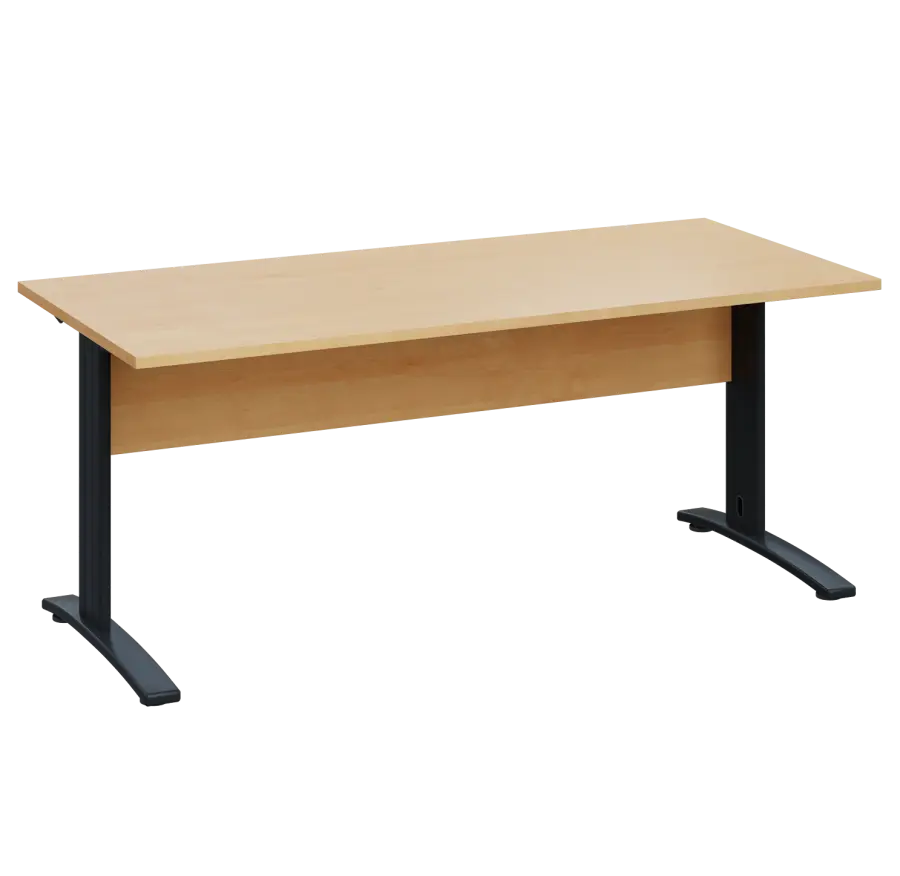 LK 28 - 18 stůl kancelářský, kovová podnož černá, deska 25 mm, široký 1800 mm, javor horský