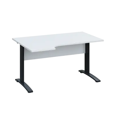LKR 28 - 144 stůl kancelářský, rohový, levý, kovová podnož černá, deska 25 mm, široký 1400 mm, bílá