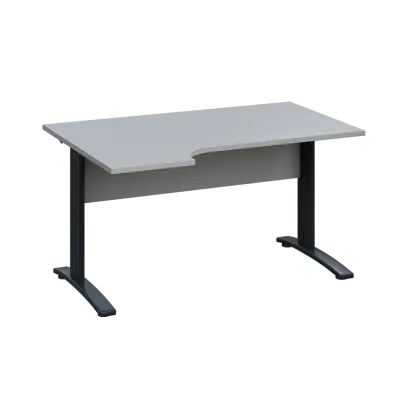 LKR 28 - 144 stůl kancelářský, rohový, levý, kovová podnož černá, deska 25 mm, široký 1400 mm, šedá