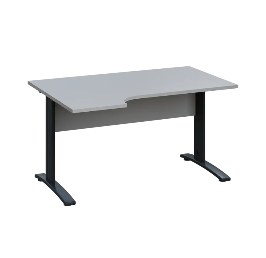LKR 28 - 144 stůl kancelářský, rohový, levý, kovová podnož černá, deska 25 mm, široký 1400 mm, šedá